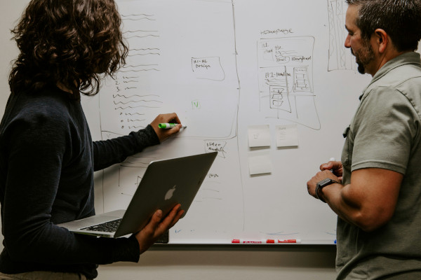coworkers researching planning